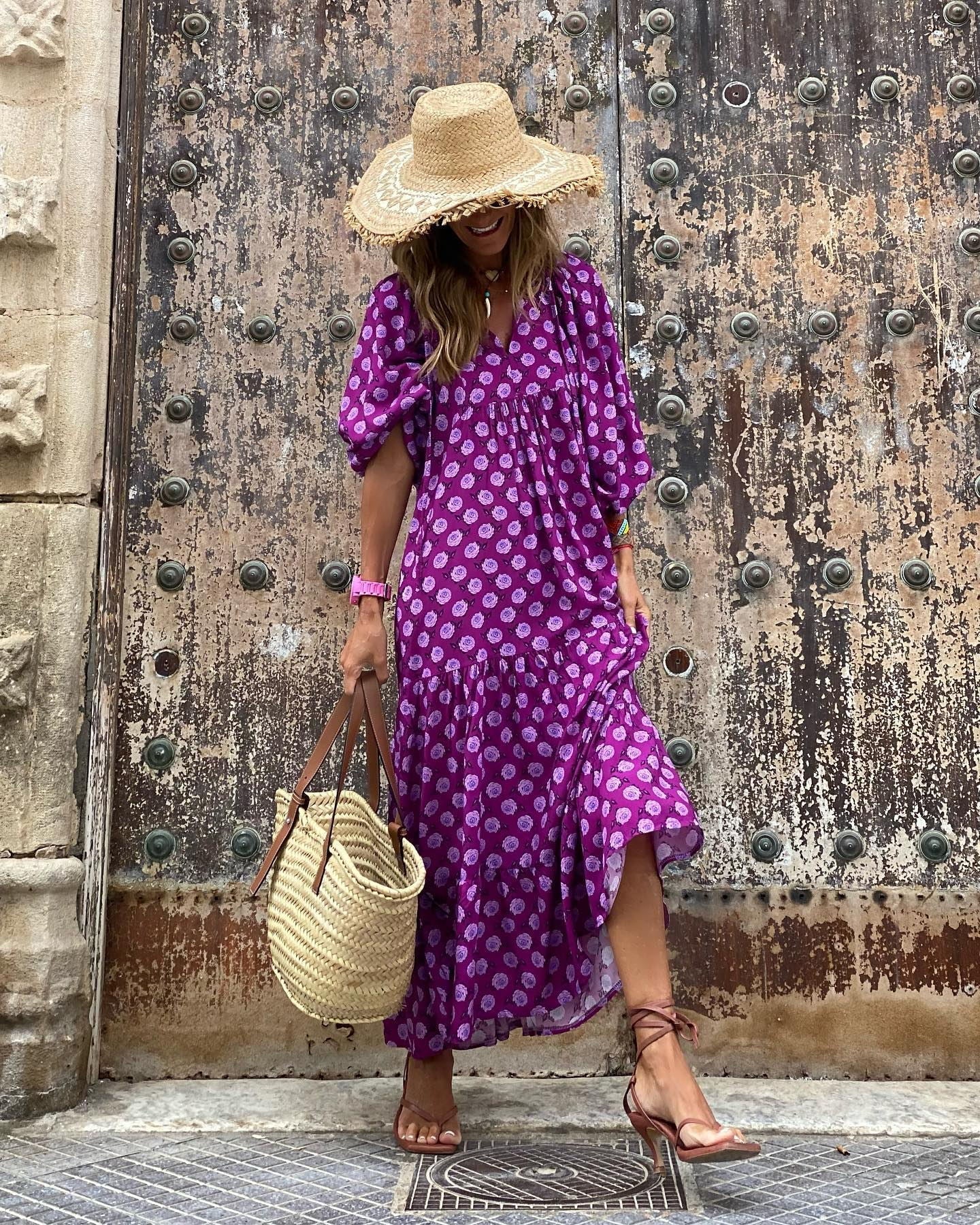 Vestido Midi Escalonado de Manga Abullonada – Tiempo Fabuloso María