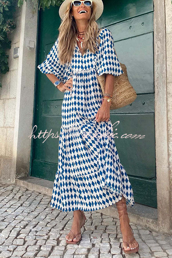Vestido Midi Escalonado de Manga Abullonada – Tiempo Fabuloso María