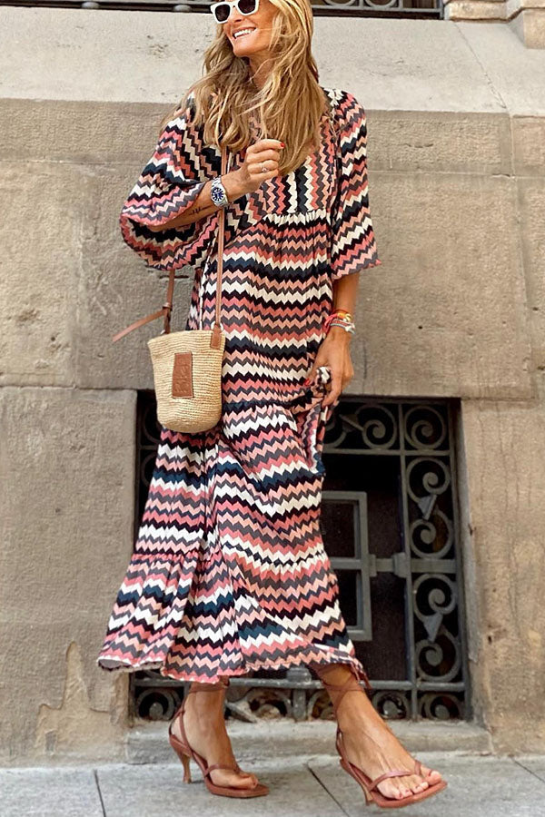 Vestido Midi Escalonado de Manga Abullonada – Tiempo Fabuloso María