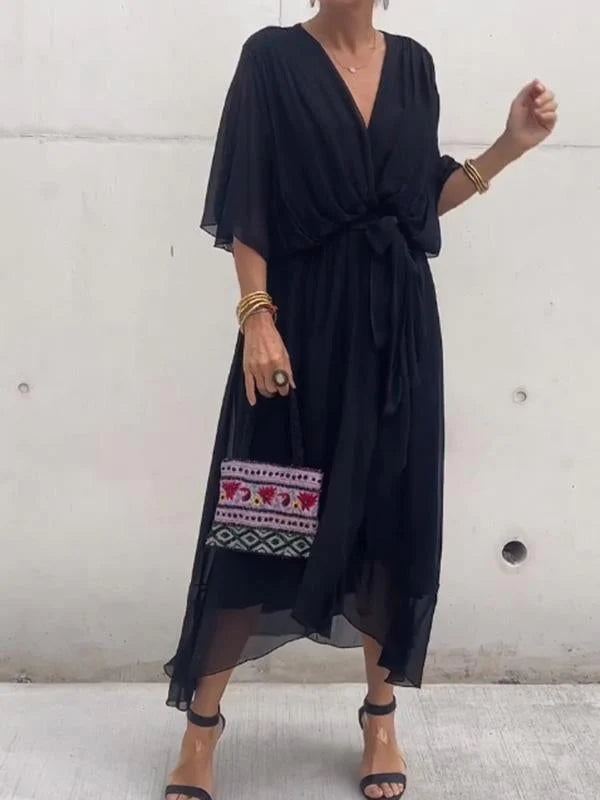 Vestido Bella — Gasa, Elegancia y Escote en V