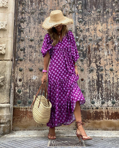 Vestido Midi Escalonado de Manga Abullonada – Tiempo Fabuloso María