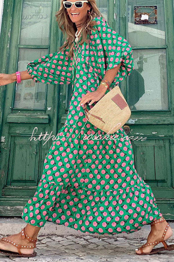 Vestido Midi Escalonado de Manga Abullonada – Tiempo Fabuloso María