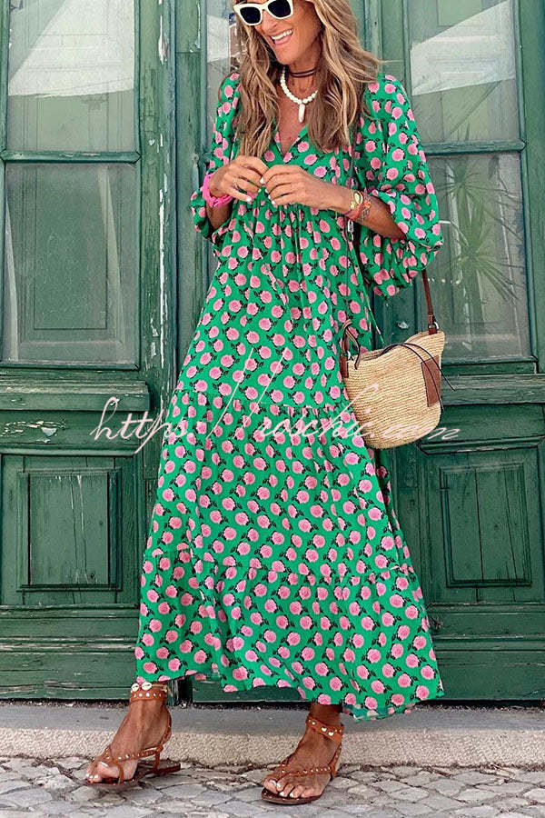 Vestido Midi Escalonado de Manga Abullonada – Tiempo Fabuloso María