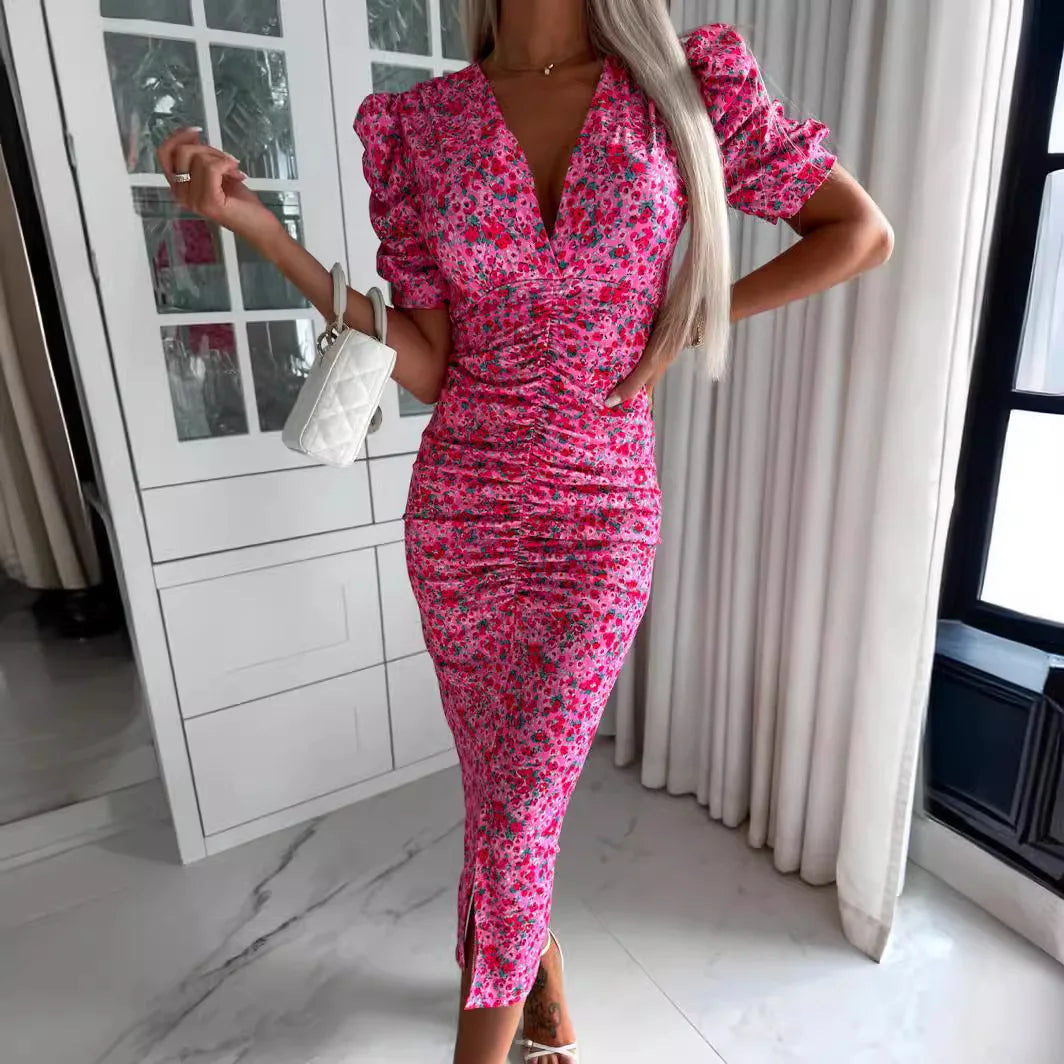 Vestido de Fiesta Floral de Verano con Escote en V – Elegante y Sensual
