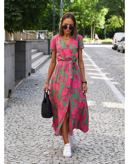 Alina – Vestido Midi Cruzado con Estampado Floral