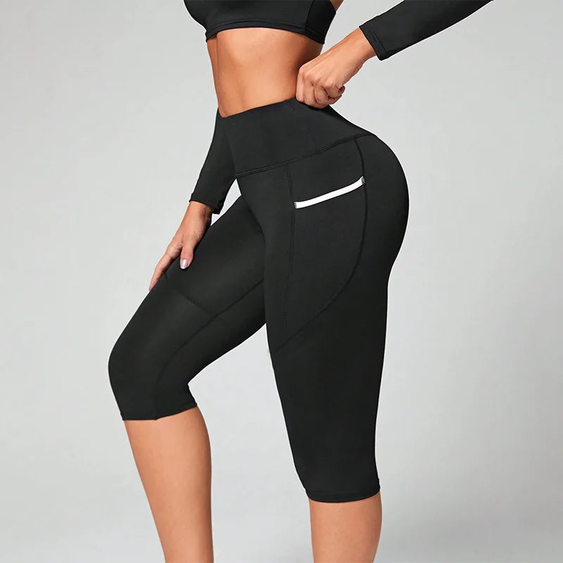 Leggings Capri de Yoga Mujer con Cintura Alta y Bolsillos – Control Abdomen