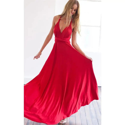 Vestido Largo Rojo Convertible Mujer – Sexy, Boho y Multiusos