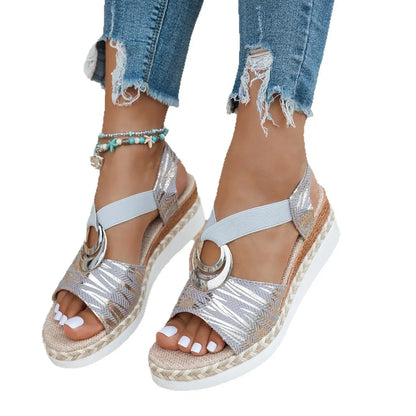 Sandalias Marina Negra: Estilo Casual de Verano con Cuña y Suela de Goma