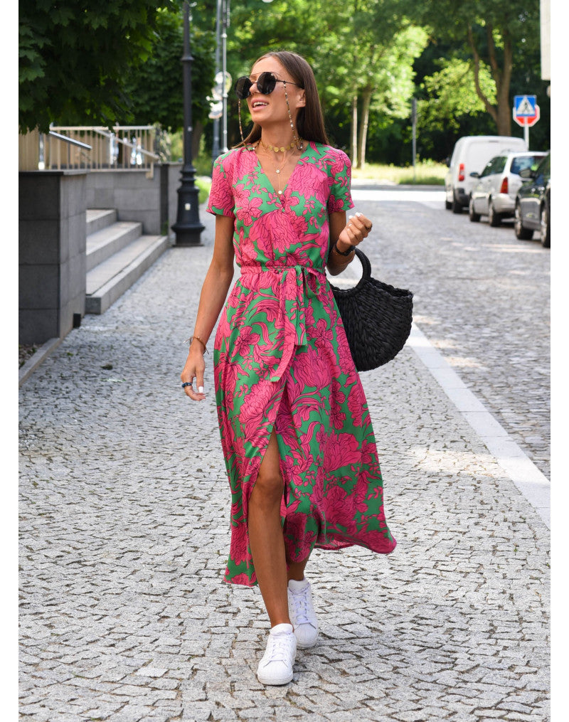Alina – Vestido Midi Cruzado con Estampado Floral