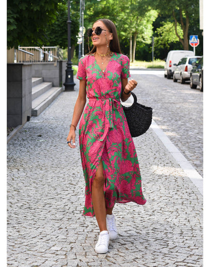 Alina – Vestido Midi Cruzado con Estampado Floral