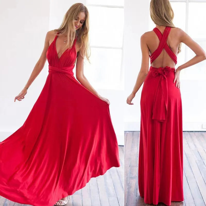 Vestido Largo Rojo Convertible Mujer – Sexy, Boho y Multiusos