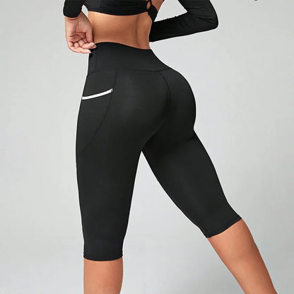 Leggings Capri de Yoga Mujer con Cintura Alta y Bolsillos – Control Abdomen