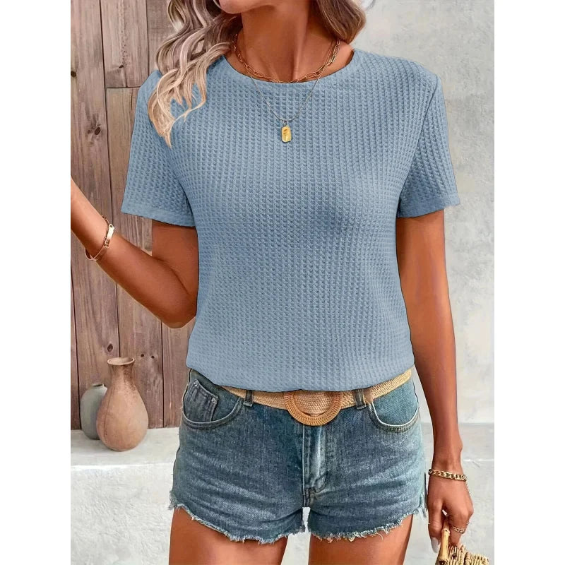 Top Camila – Tejido Suelto con Encaje y Manga Corta