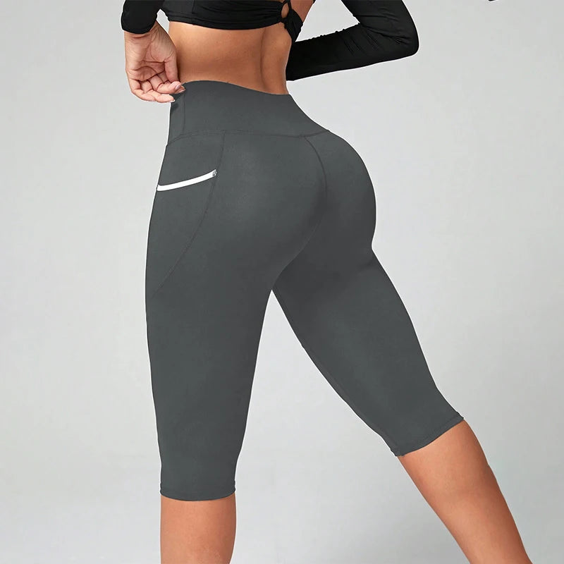 Leggings Capri de Yoga Mujer con Cintura Alta y Bolsillos – Control Abdomen