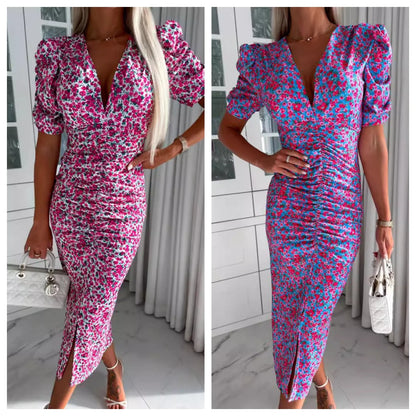 Vestido de Fiesta Floral de Verano con Escote en V – Elegante y Sensual