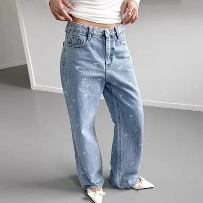 Pantalón Valeria – Vaquero Ancho de Cintura Alta con Lazo Chic 🎀