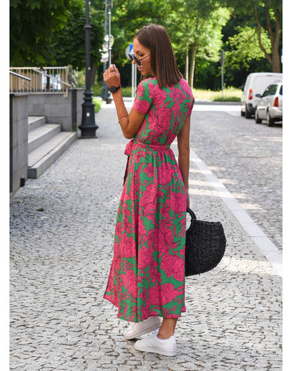 Alina – Vestido Midi Cruzado con Estampado Floral