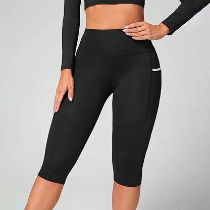 Leggings Capri de Yoga Mujer con Cintura Alta y Bolsillos – Control Abdomen