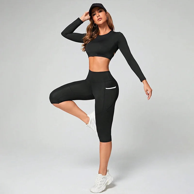 Leggings Capri de Yoga Mujer con Cintura Alta y Bolsillos – Control Abdomen