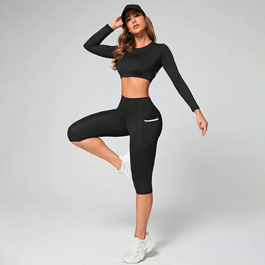 Leggings Capri de Yoga Mujer con Cintura Alta y Bolsillos – Control Abdomen