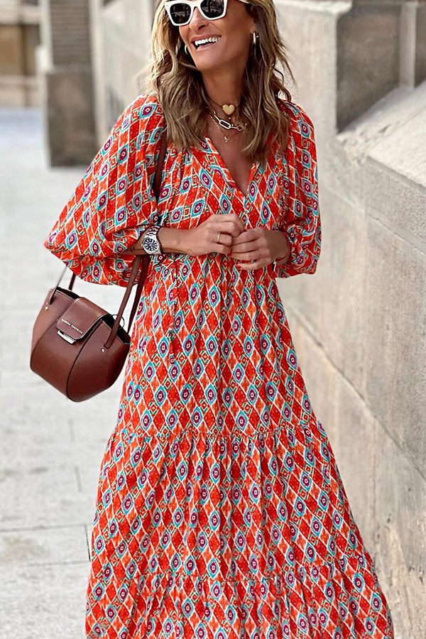 Vestido Midi Escalonado de Manga Abullonada – Tiempo Fabuloso María