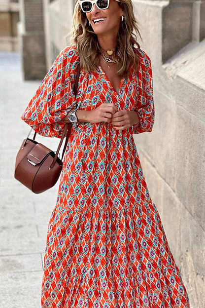 Vestido Midi Escalonado de Manga Abullonada – Tiempo Fabuloso María