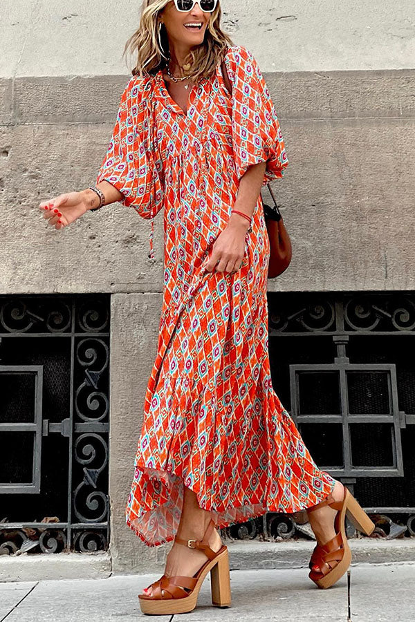 Vestido Midi Escalonado de Manga Abullonada – Tiempo Fabuloso María